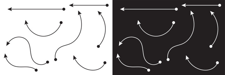 Dot and arrow ended lines set. isolated on white and black background. Vector illustration . EPS 10