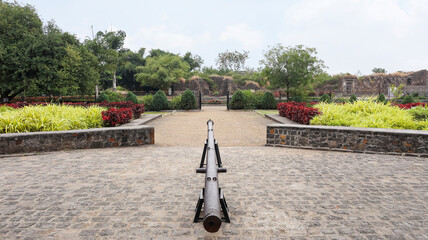 Small Cannon in Front of Baradari, Naldurg Fort, Naldurg, Osmanabad, Maharashtra, India.