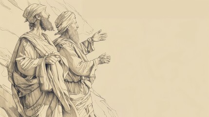 Biblical Illustration: The Call of Abraham, God Calling Abraham, Leave Homeland, Promise of Descendants, Beige Background, Copyspace