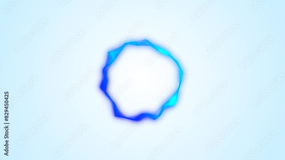 Poster animated blue chaotically rotating sphere frame. random plexus of lines. flexible circular wave patt