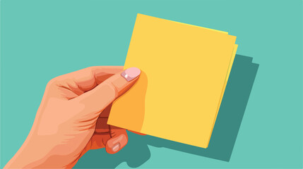 Yellow note paper in hand. Blank sticker for notes wi