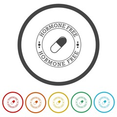 Hormone free icon. Set icons in color circle buttons