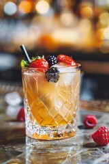 This refreshing drink consists of fresh fruit and colorful ice.