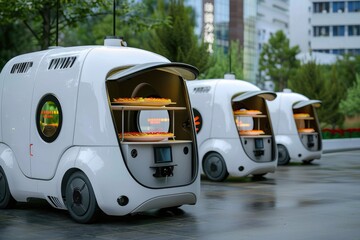 Naklejka premium Autonomous Car, delivery vehicle to people in front of the house , Generative AI