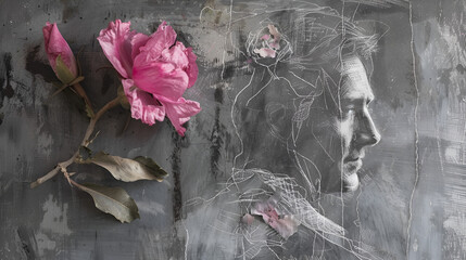 A painting of a flower with the word " hibiscus " on the wall ,generative ai