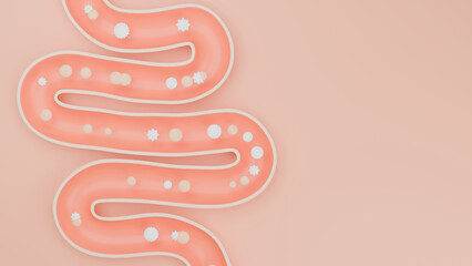 Image of lactic acid bacteria moving down the large intestine, can be used for advertising. 3d rendering image