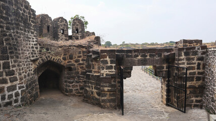 Fototapeta premium Entrance Towards the Dam From the Fort, Naldurg, Osmanabad, Maharashtra, India.