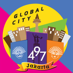 Vector Jakarta global city, 497 years old