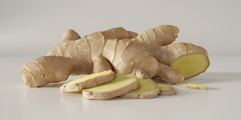  Sliced Ginger Root: A Vibrant Culinary Ingredient. 
