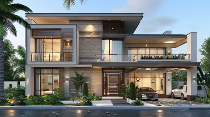 Fototapeta premium Modern Beachfront House with Palm Trees