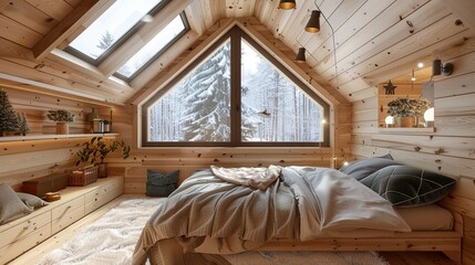 Serene Attic Retreat: Cozy Bedroom with Skylights