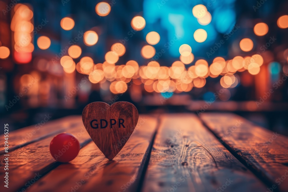 Poster warm bokeh lights with gdpr pin, creating a cozy atmosphere emphasizing personal data protection dur