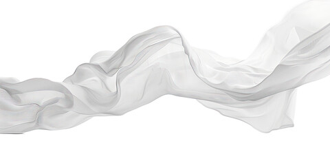 A flowing piece of white fabric, floating gracefully against a transparent background. The fabric appears delicate and lightweight, with soft folds and gentle curves