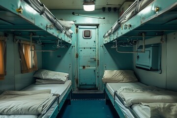 Depressing abandoned room with centered window - landscape color photo. Beautiful simple AI generated image in 4K, unique.