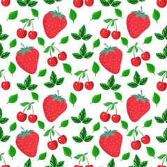 Seamless cherry and strawberry pattern