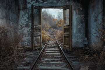 Obraz premium Zimmer eines alten verfallenen Hauses - Generative AI. Beautiful simple AI generated image in 4K, unique.