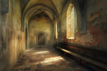 Fototapeta premium Old Haunted House - Enter the Creepy Basement of an Abandoned and Ancient Castle, Generative AI. Beautiful simple AI generated image in 4K, unique.