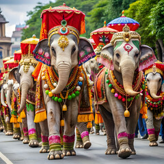 elephants are the main attraction of the parade