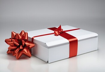 blank white book lying as gift with red ribbon, celebration time
