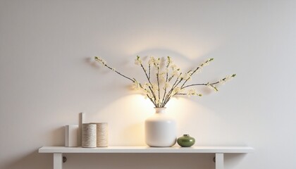 Wall mockup with ornamental Vase andWhite wall and shelf