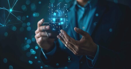 Icon of a virtual padlock representing data protection and security. Cybersecurity visualization