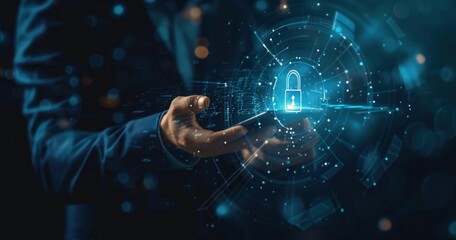 Virtual padlock icon concept for data protection and security. Cybersecurity visualization