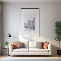 Poster frame mock-up in home interior