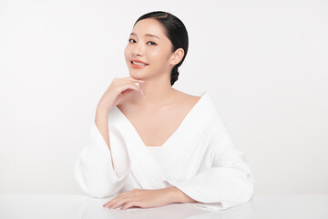 Beautiful young asian woman with clean fresh skin on white background, Face care, Facial treatment, Cosmetology, beauty and spa, Asian women portrait.