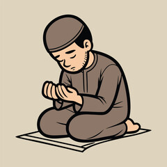 muslim man praying cartoon character illustration isolated background
