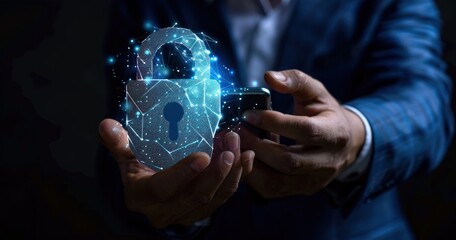 Virtual padlock icon symbolizing data protection and security. Cybersecurity concept