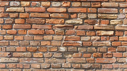 Obraz premium A brick wall image featuring a clock centrally located in the middle