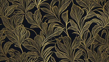 golden leaves botanical modern, art deco wallpaper background