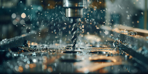 A close up of a machine rain drops on window. Machine Cutting Metal Plate for Industrial Use. 

