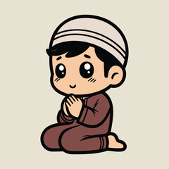muslim boy praying cartoon character illustration isolated background