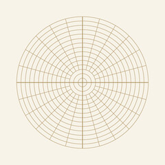 Polar coordinate circular grid isolated on white background. 360 degrees scale. Blank polar graph paper. Vector illustration. Mathematical graph. Lined blank on transparent background