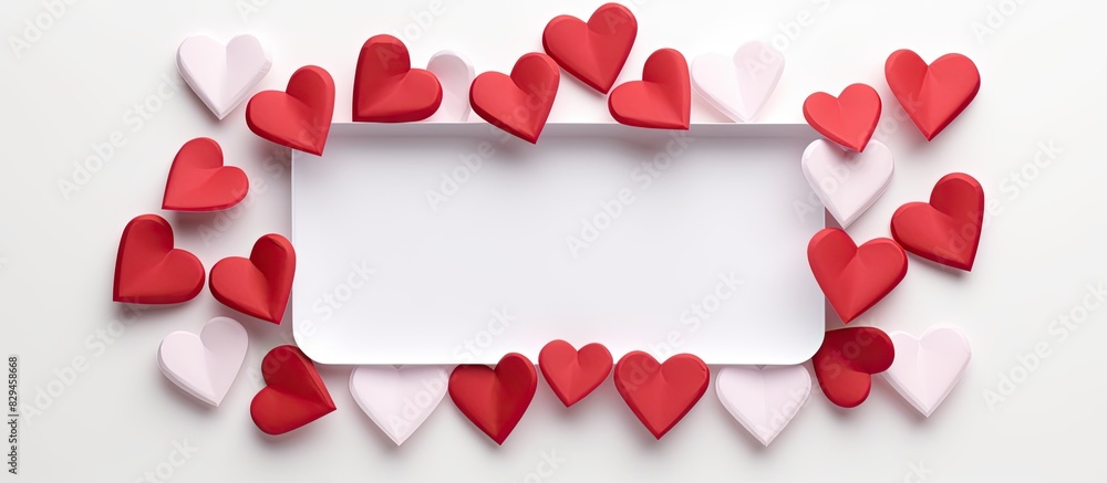 Poster rectangle frame made of paper hearts isolated on white background valentines day concept. copy space