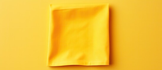 top view with yellow empty kitchen napkin isolated on table background Folded cloth for mockup with copy space Flat lay Minimal style