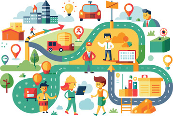 Fototapeta premium A road map, GPS app, flat illustration, vector illustration.