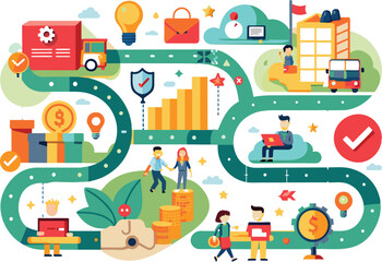 Obraz premium A road map, GPS app, flat illustration, vector illustration.