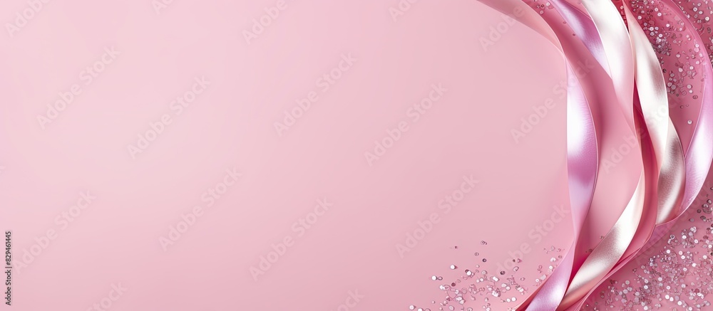 Aufkleber Festive party border or frame of silver spiral streamers and confetti on pink background top view flat lay close up. copy space available