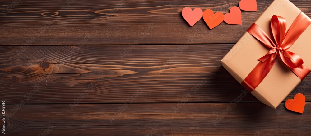 Poster valentine or other holiday handmade present in paper with red hearts and gifts box in holiday wrappe