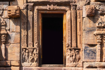 Entrance of Mallikarjuna Temple, Build by Triloki Mahadevi Sister of Chalukya King Vikramaditya in 8th Century, Pattadakal, Bagalkot, Karnataka, India.