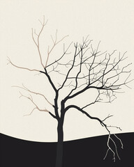 Imagen minimalista con contrastes, árbol seco.