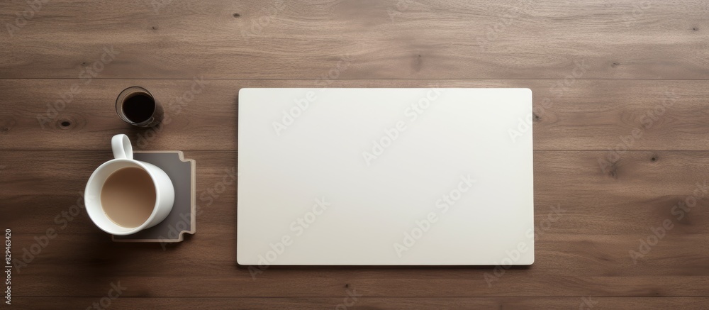 Aufkleber Office table with notepad tablet computer and pen View from above with copy space