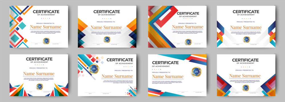 certificates template design. eight horizontal diploma certificates. vector