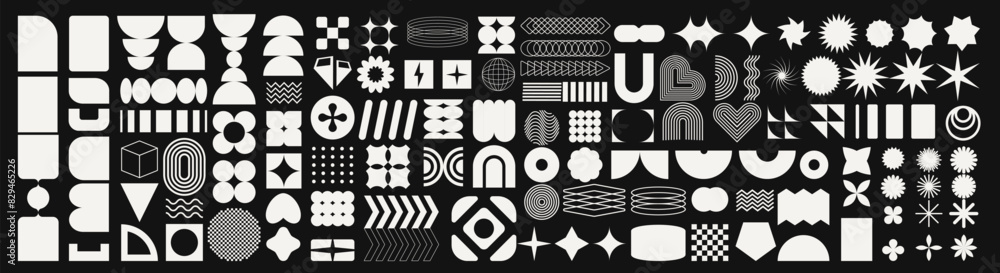 Poster mega geometric and abstract shapes collection. abstract symbols set. set of geometric brutalism shap