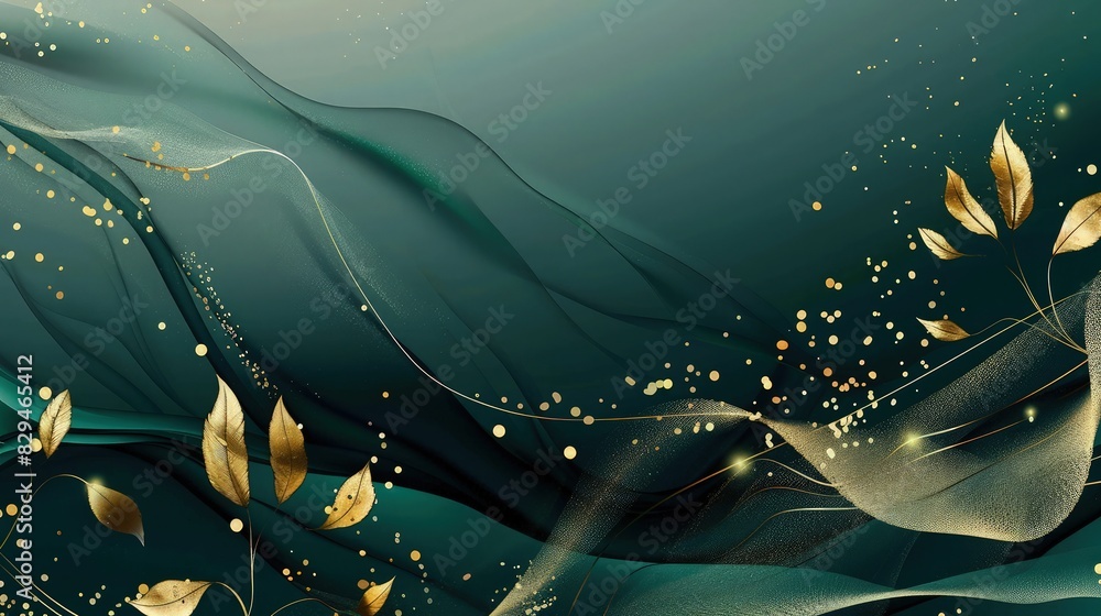 Poster abstract background with dark green leaf pattern waves