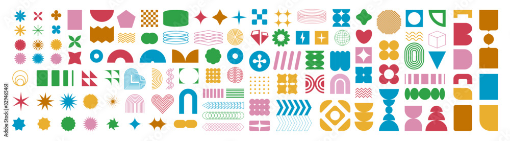 Wall mural a set of graphic elements. abstract geometric figures. decorative minimalistic brutalist forms.