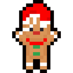 Pixel art gingerbread man with santa hat character 2