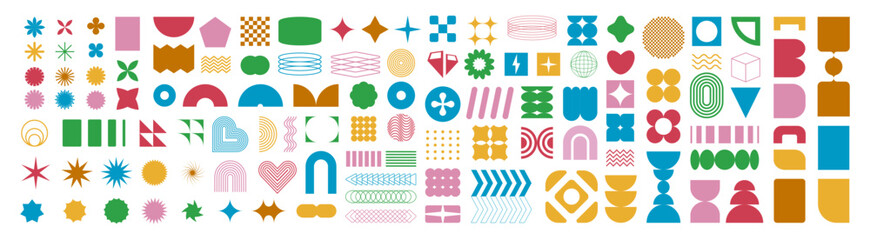 A set of graphic elements. Abstract geometric figures. Decorative minimalistic brutalist forms. © Pavlo